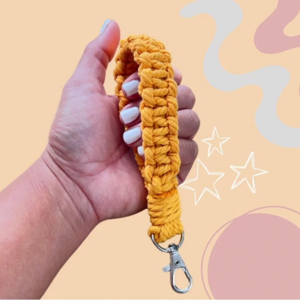 Boho Macrame Wristlet Golden Yellow Keychain